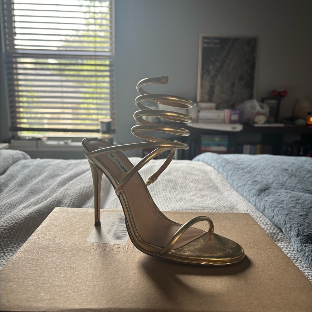 Steve Madden Gold Stiletto Heels with Strappy Design